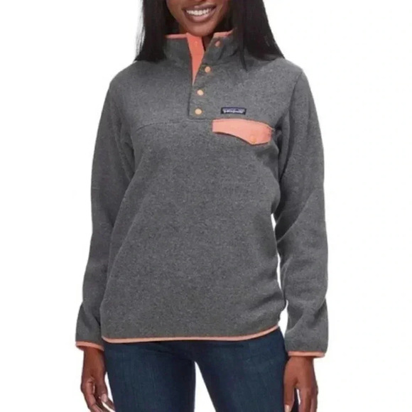 Patagonia Synchilla Snap T Grey/Peach Orange Fleece Size Small - Picture 1 of 10